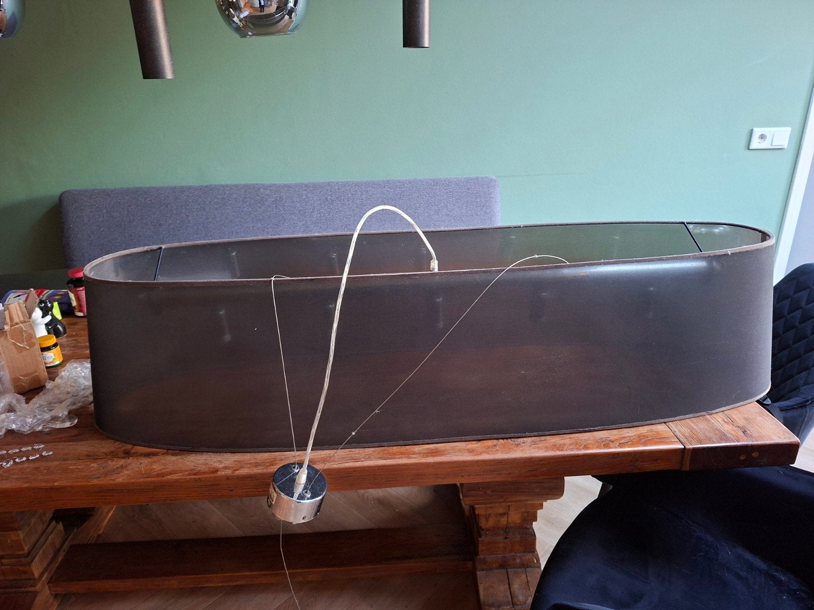 Ovale hanglamp met kristallen decoratie, Ophalen, Gebruikt, Modern, Klassiek, Glamour, Glas
