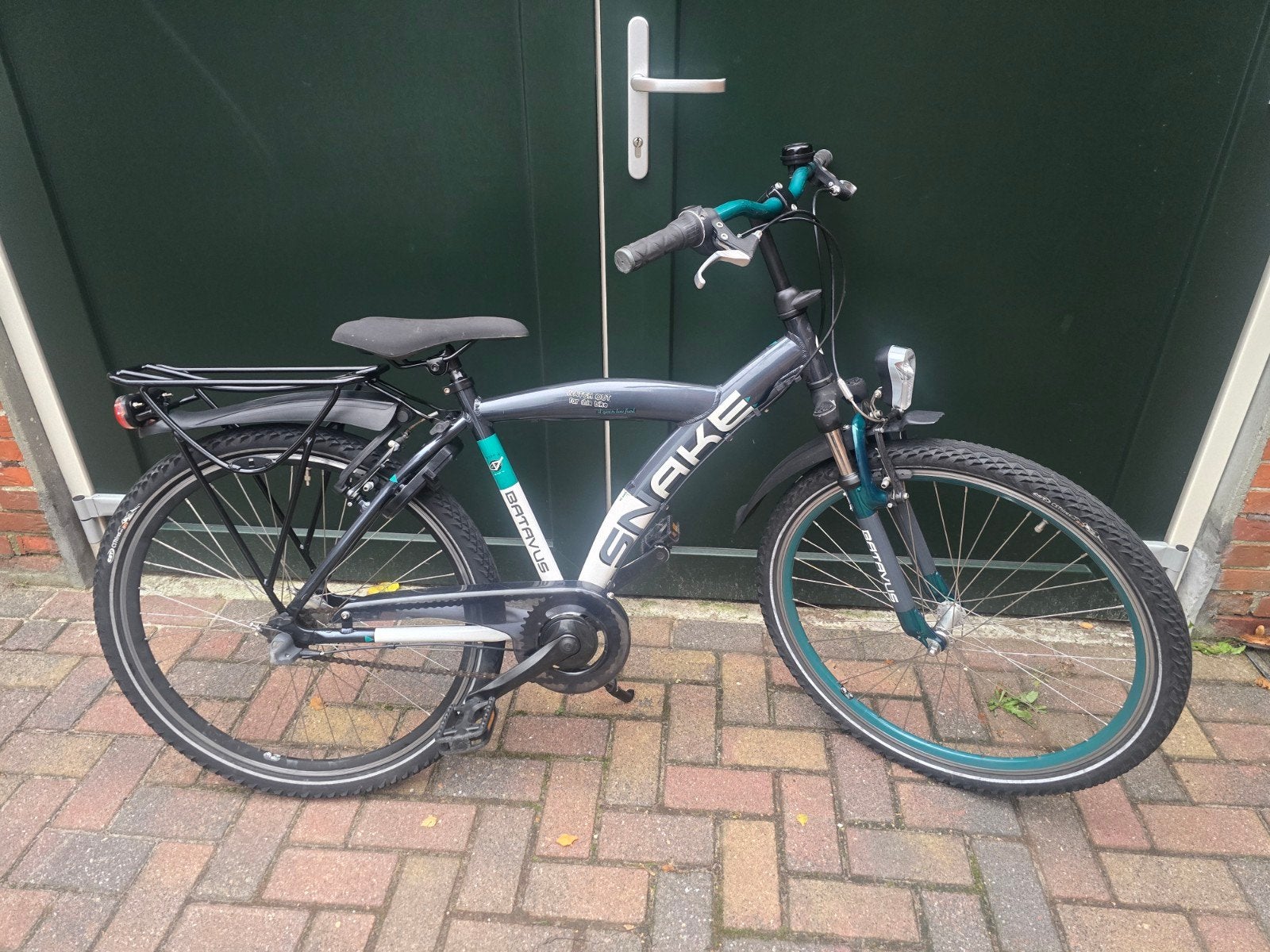 batavus snake 26 inch kleur blauw groen en wit, Terugtraprem, Handrem, Ophalen, 26 inch of meer