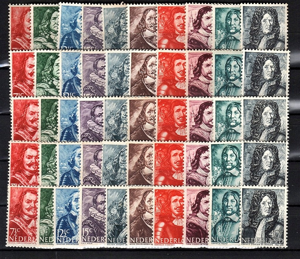 Nvph 412-421 zeehelden 1943  5 maal postfris, Postzegels en Munten, Postzegels | Nederland, Ophalen of Verzenden, Na 1940, Postfris