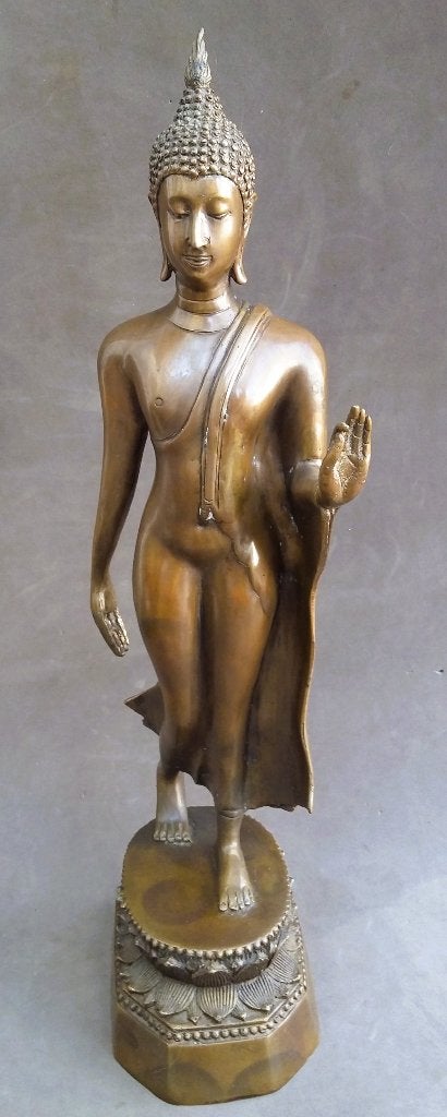 Grote Bronzen Wandelende Boeddha Buddha Boeda Buda Beeld, Antiek en Kunst, Ophalen of Verzenden, Brons