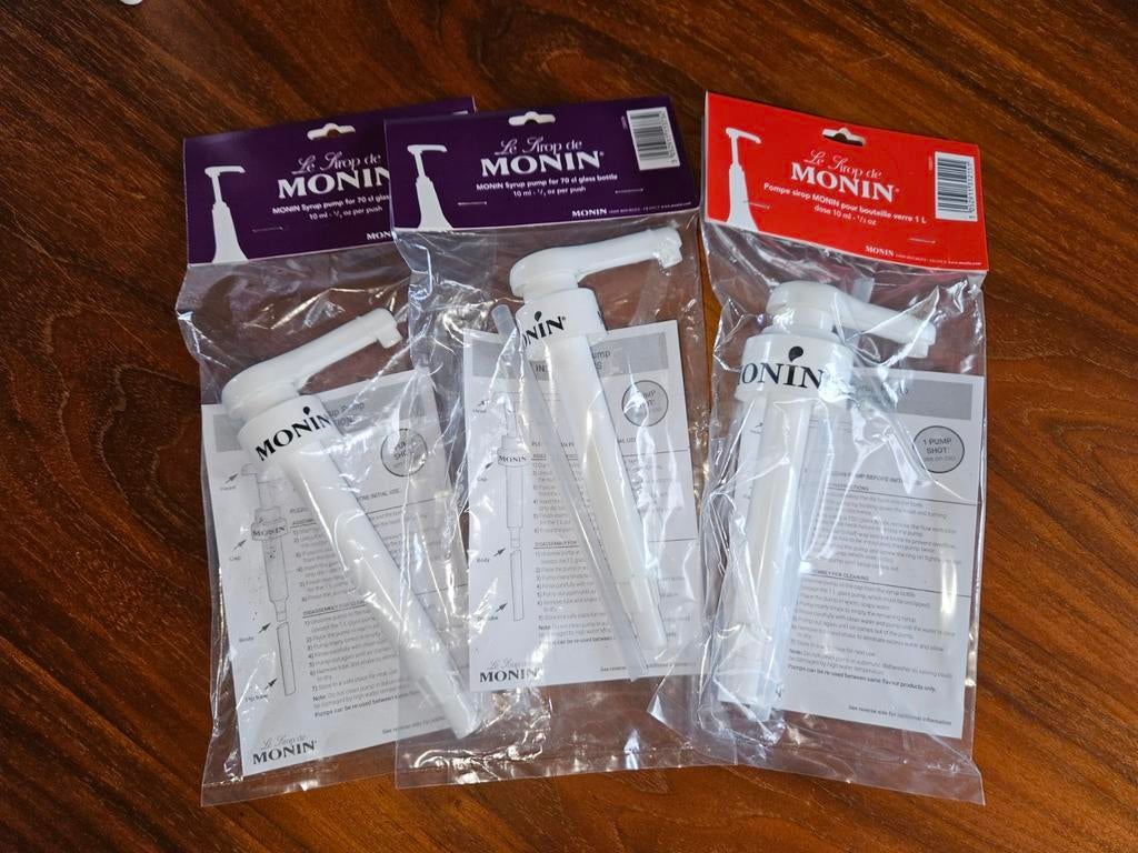 3x Nieuwe Monin siroop pompjes (2x 70cl, 1x 1L) koffie, Ophalen of Verzenden, Nieuw, Wit