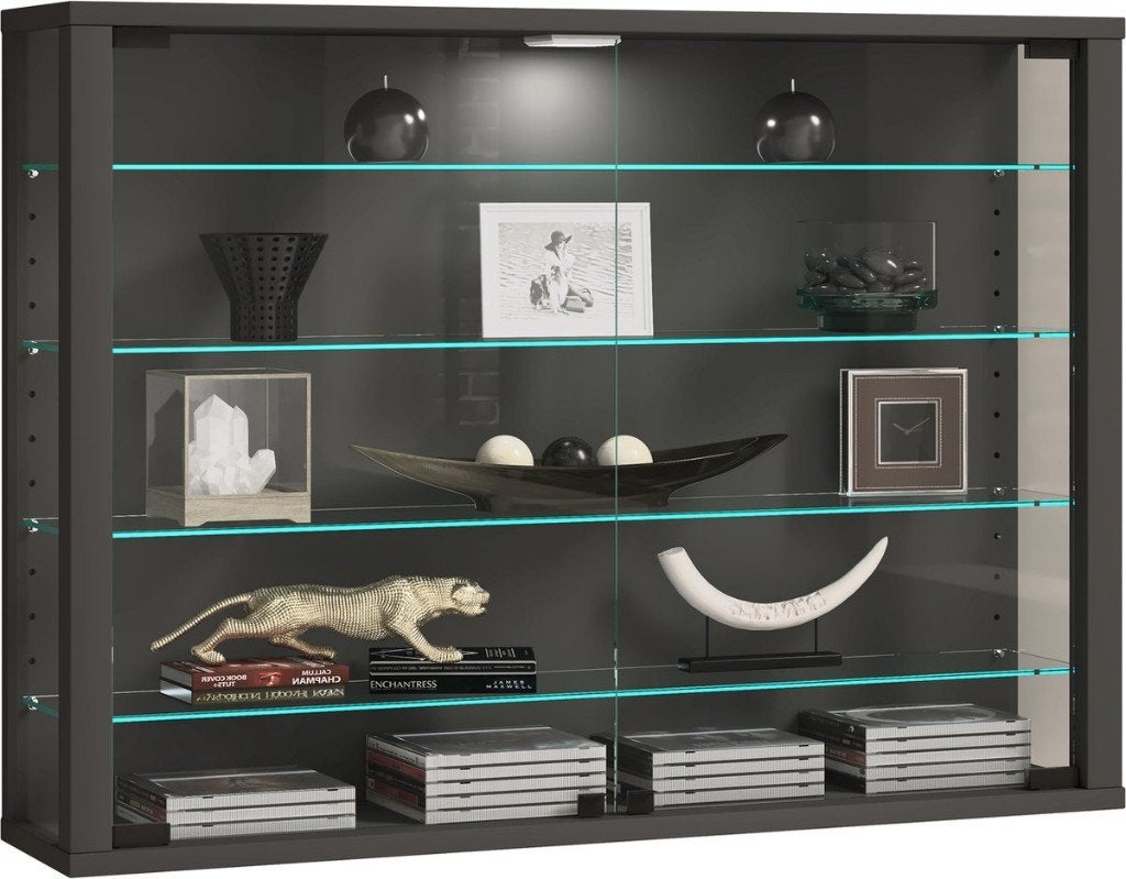 Mooie vitrinekast nieuw in de doos Anthraciet kleur, Huis en Inrichting, Kasten | Vitrinekasten, Met deur(en), 75 cm of meer, Nieuw
