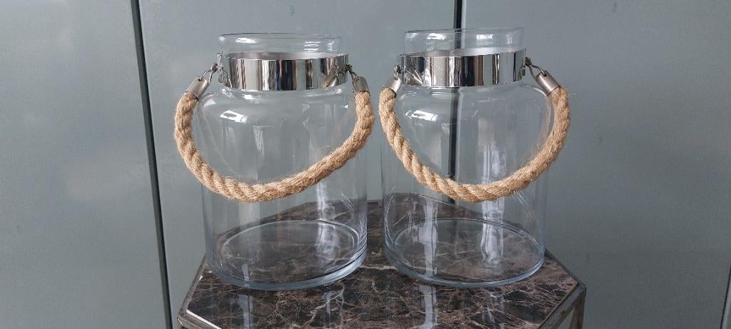 Windlichten set glas met touw, Ophalen, Overige materialen, Overige kleuren, 25 tot 50 cm