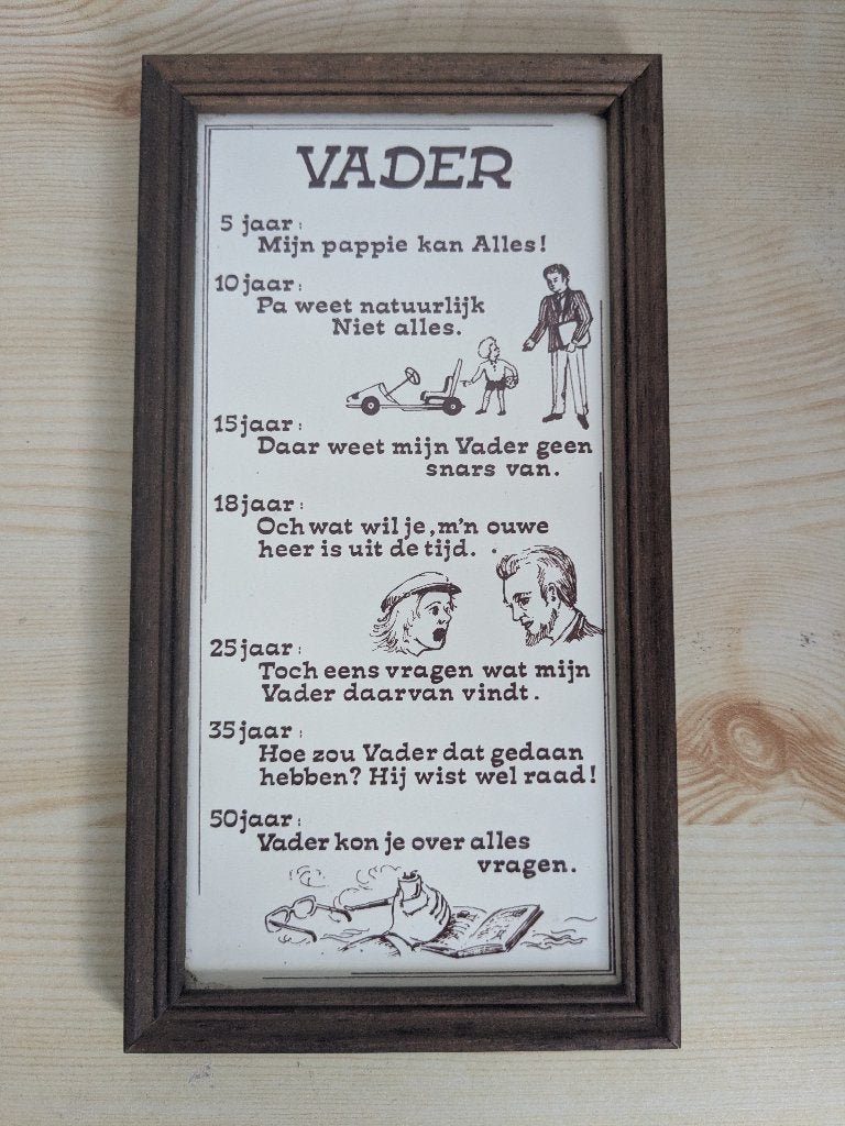 Vintage tegeltjeswijsheid in kader Vader, Gebruikt, Verzenden, Overige typen, Hout