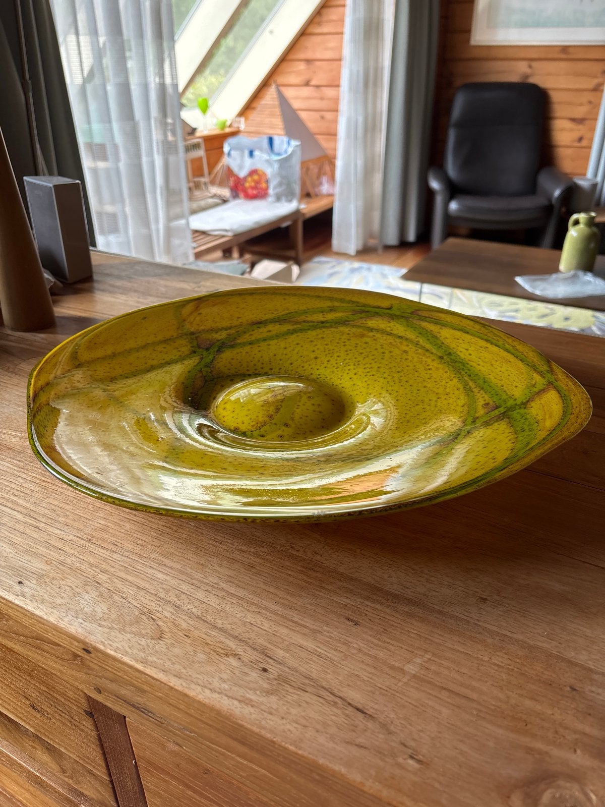 Loranta handgemaakte gele glazen schaal met spiraalpatroon, Ophalen
