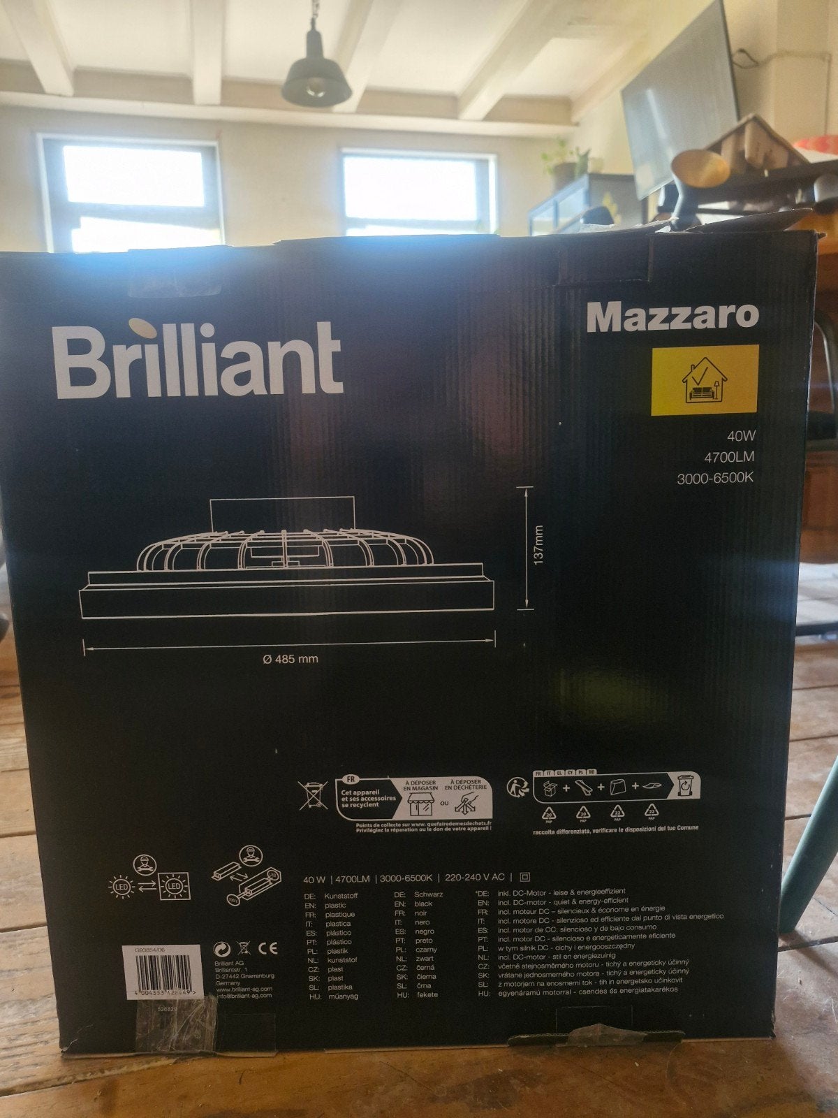 Plafondventilator Brilliant Mazzarro met (rgb) ledlight 40w, Ophalen, Nieuw, Plafondventilator