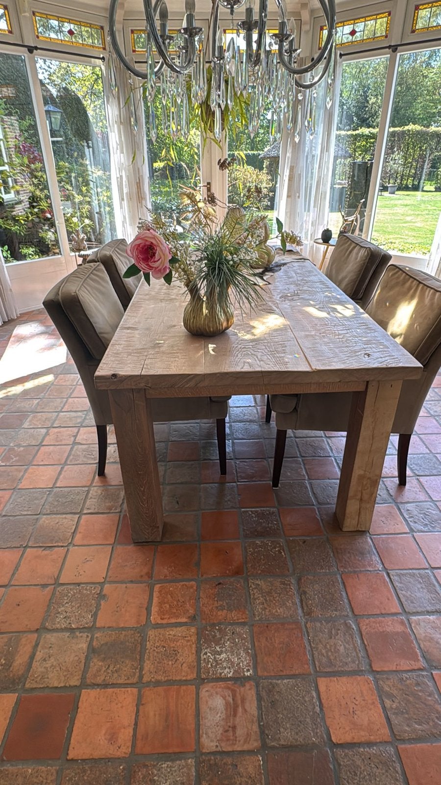 Harthouten eiken tafel met 4 stoelen - 210x100 cm, Ophalen, Gebruikt, 100 tot 150 cm, Eikenhout