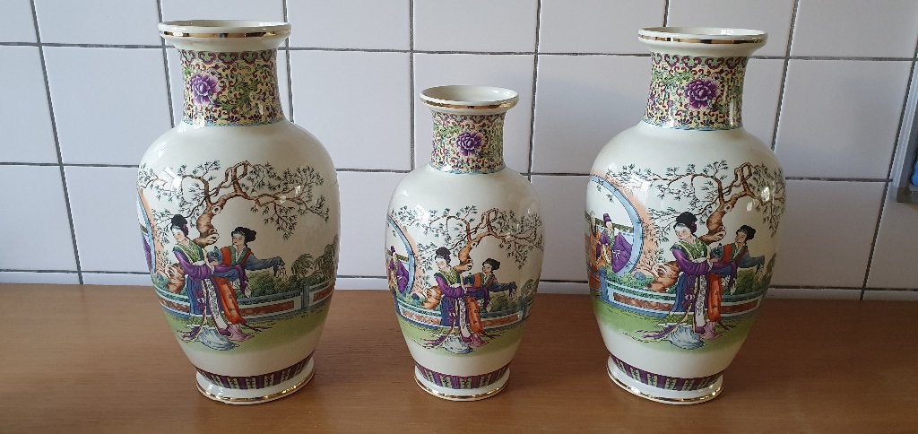 Chineese Porceleinen Vazen Set 3 (stuks), Huis en Inrichting, Ophalen, Overige materialen, Zo goed als nieuw, Geschikt voor droogbloemen