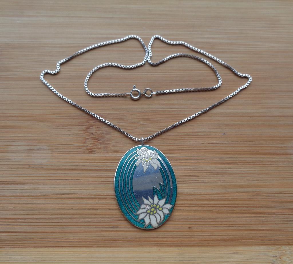 ketting met mooie hanger met edelweiss Franklin Mint [786], Met hanger, Verzenden, Zo goed als nieuw, Zilver