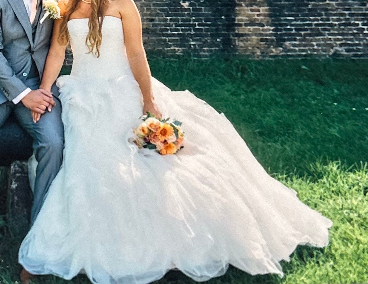 Strapless trouwjurk maat 38, Kleding | Dames, Trouwkleding en Trouwaccessoires, Ophalen, Zo goed als nieuw, Wit, Trouwjurk