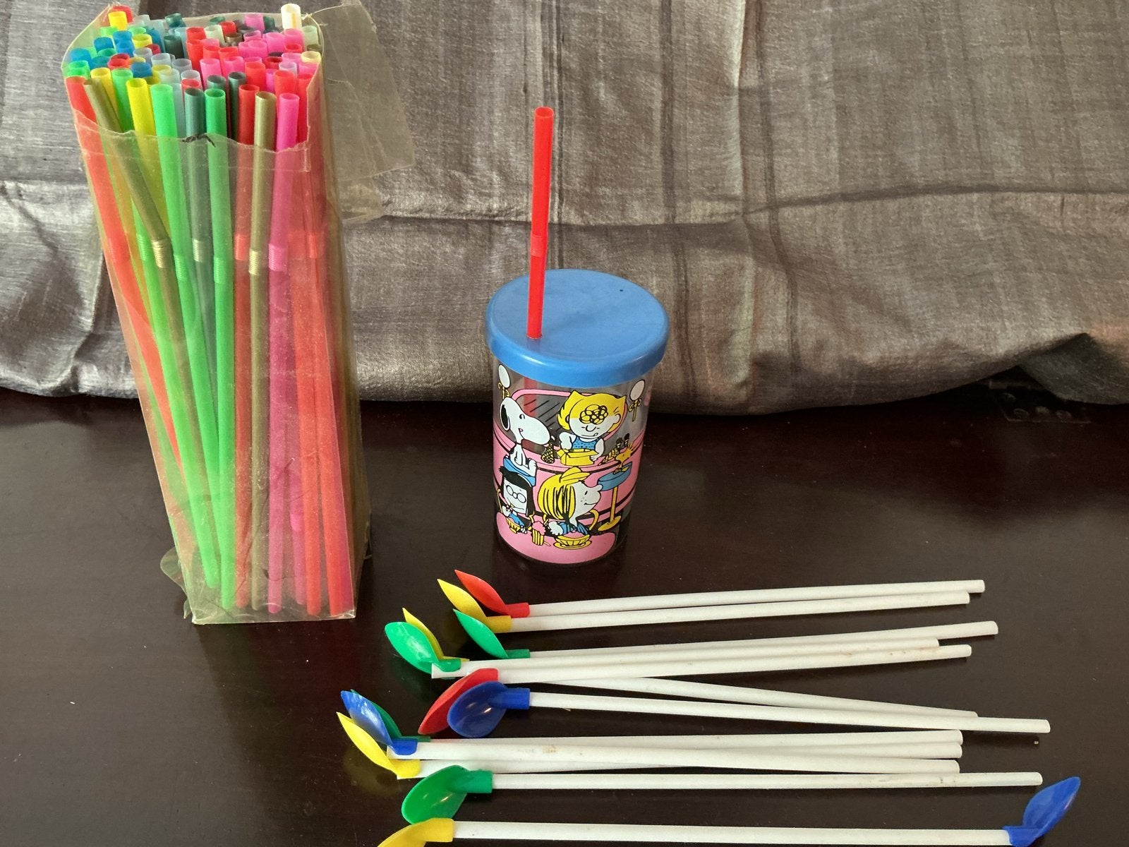 partij rietjes,inclusief Snoopy beker oobr giro 555, Kunststof, Ophalen of Verzenden, Meerkleurig, Overige typen