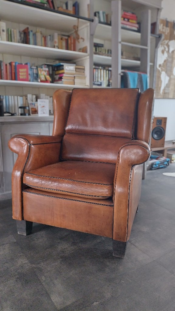 Schapenleren oorfauteuil, Antiek en Kunst, Ophalen