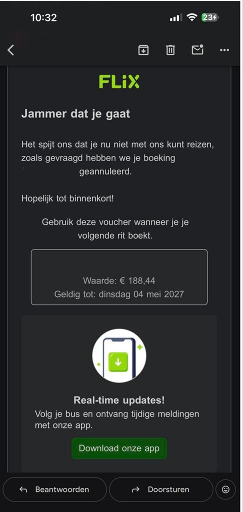FlixBus voucher t.w.v. €188,44 – geldig t/m mei 2027, Eén persoon, Cadeaubon