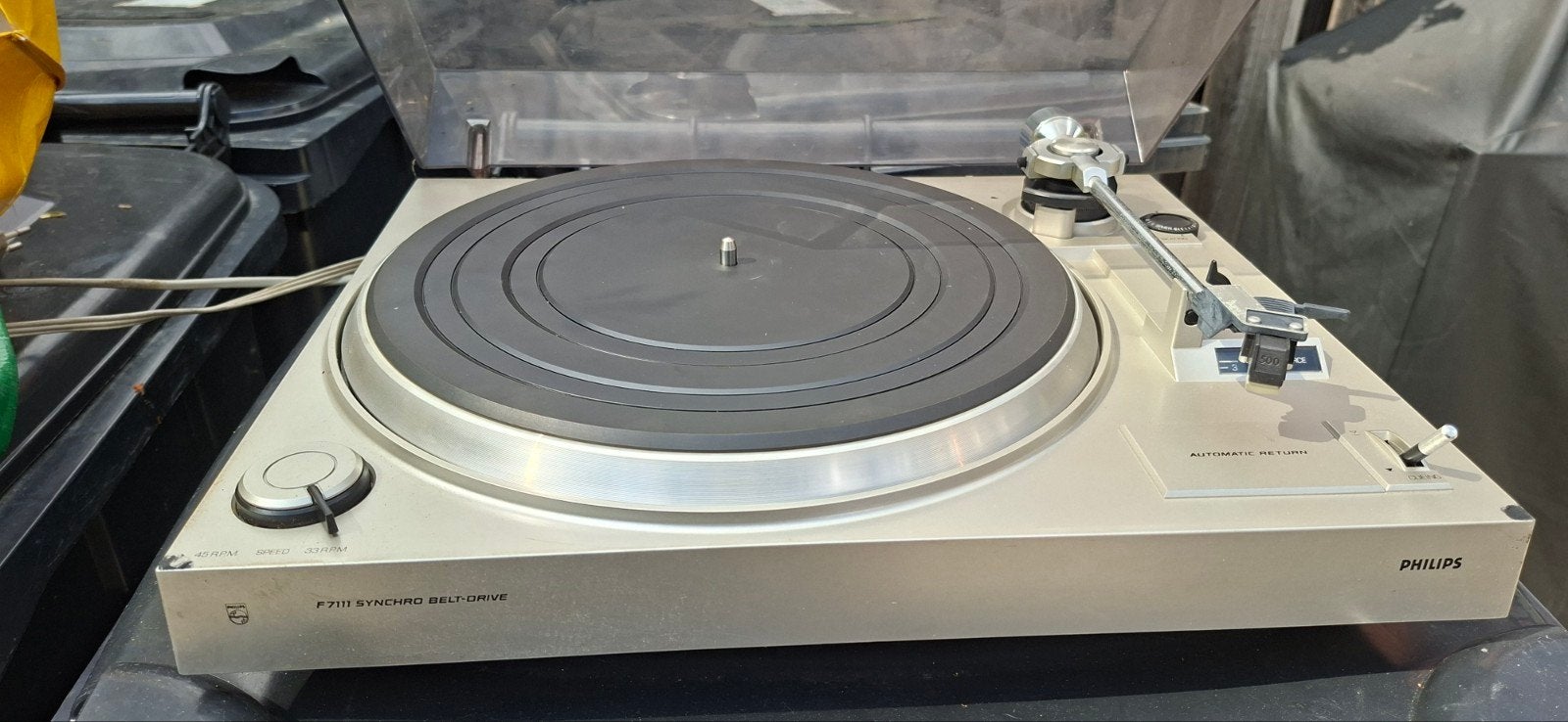 Philips Platenspeler F711 met 23 LP's en 6 singles, Audio, Tv en Foto, Platenspelers, Philips, Gebruikt, Automatisch, Ophalen of Verzenden