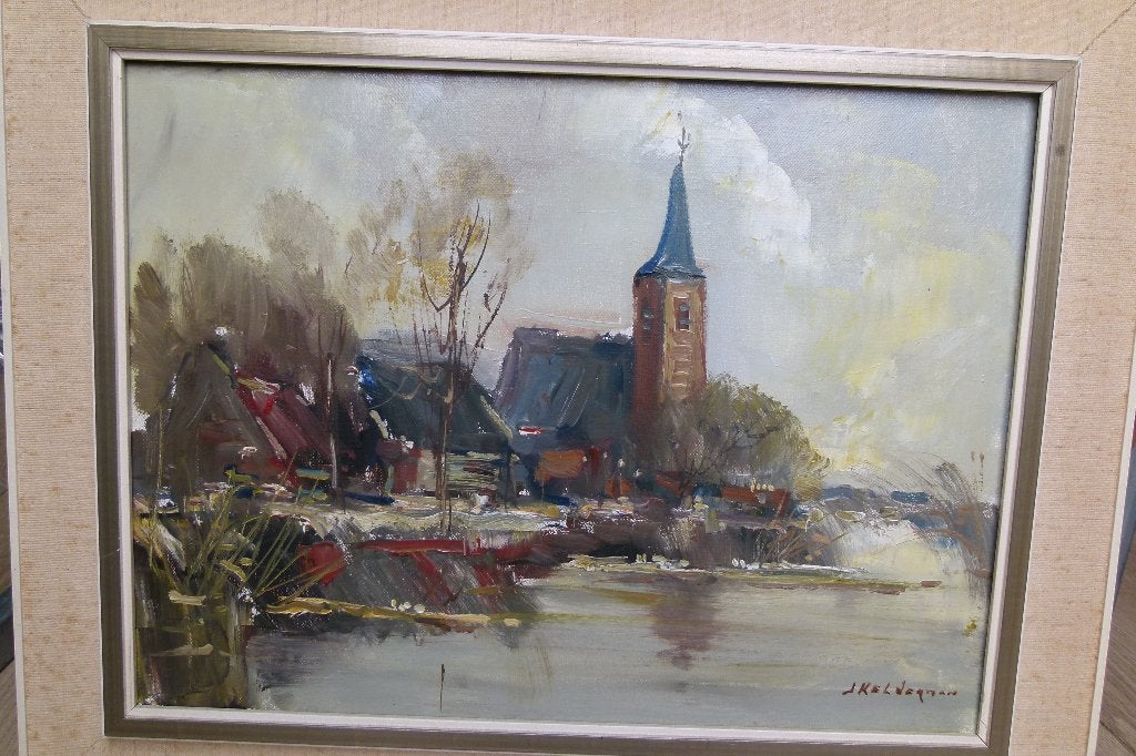 Schilderij  J. KELDERMAN, Antiek en Kunst, Kunst | Schilderijen | Klassiek, Ophalen of Verzenden, Stads- / dorpsgezicht