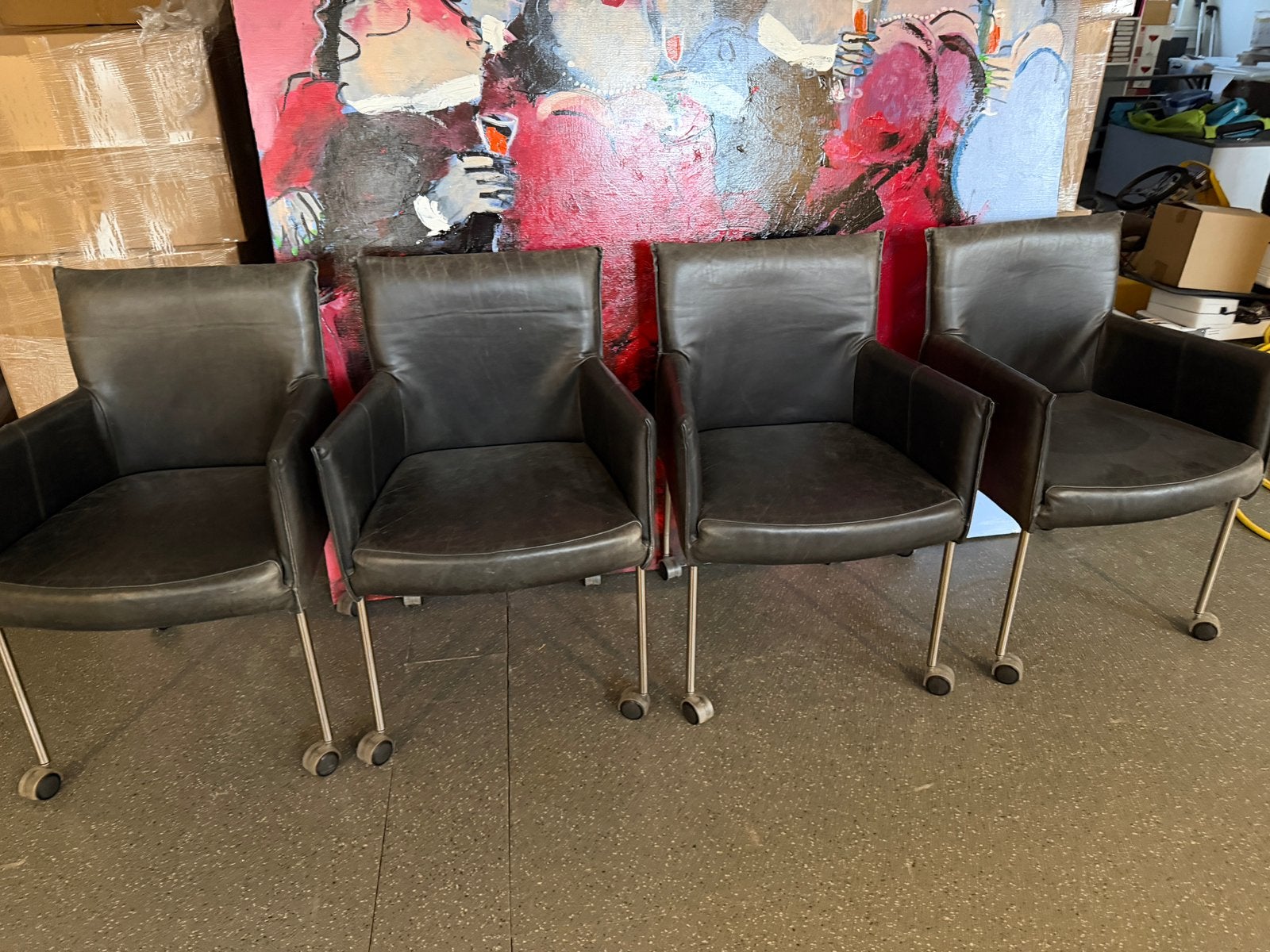Dyyk Kalfsleren stoelen zwart, Ophalen, Gebruikt, Zwart, Leer