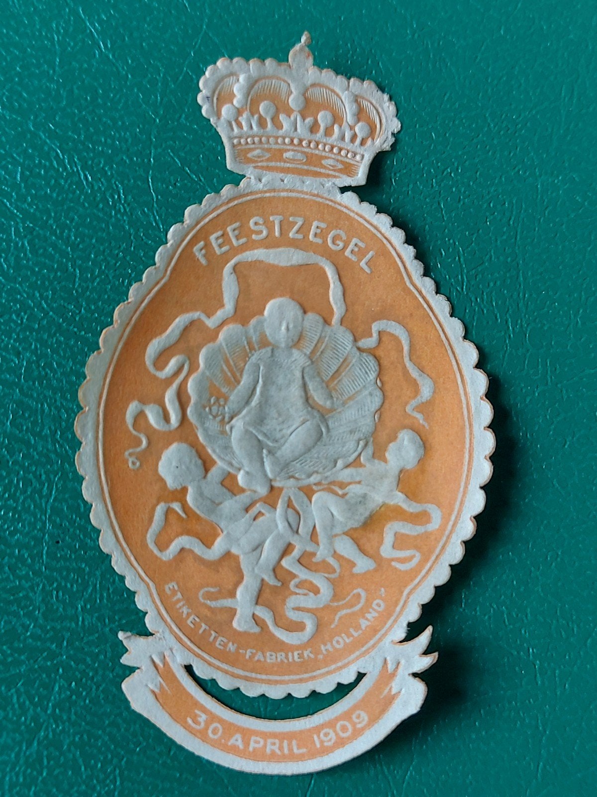 Sluitzegel Feestzegel 30 april 1909 Geboorte Juliana, Verzenden, Gebruikt, Kaart, Foto of Prent