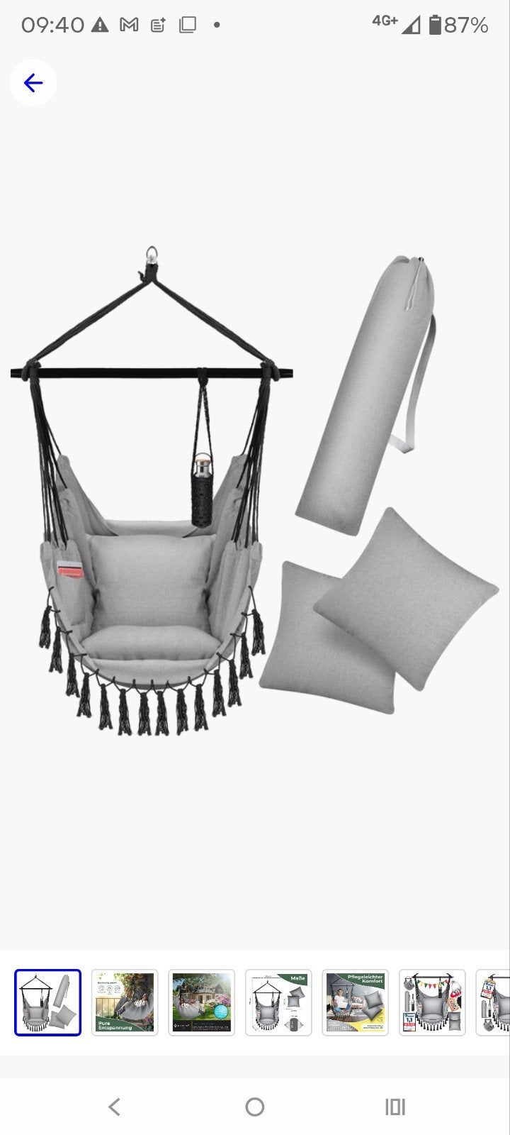 Comfortabele Hangstoel met Kussens en Draagtas, Tuin en Terras, Inklapbaar, Nieuw, Ophalen of Verzenden, Eenpersoons