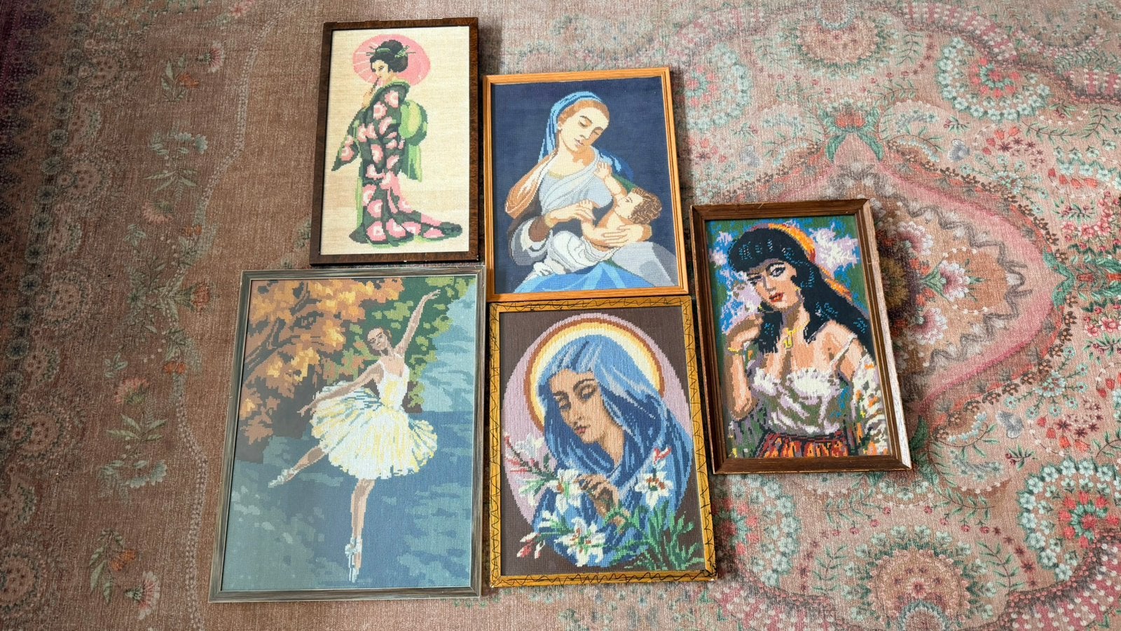 schilderijen geborduurd in houten lijst met glas, Ophalen, Minder dan 50 cm, Schilderij