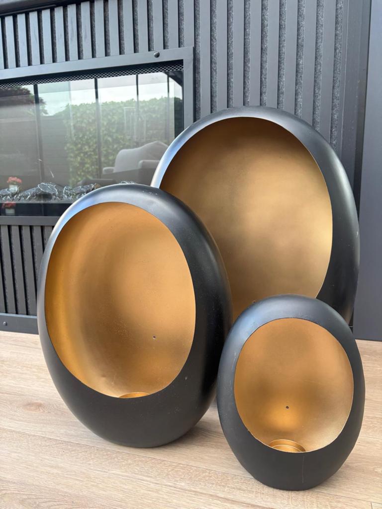 EGG WINDLICHT ZWART / GOUD, Zwart, Ophalen of Verzenden, Zo goed als nieuw, Metaal