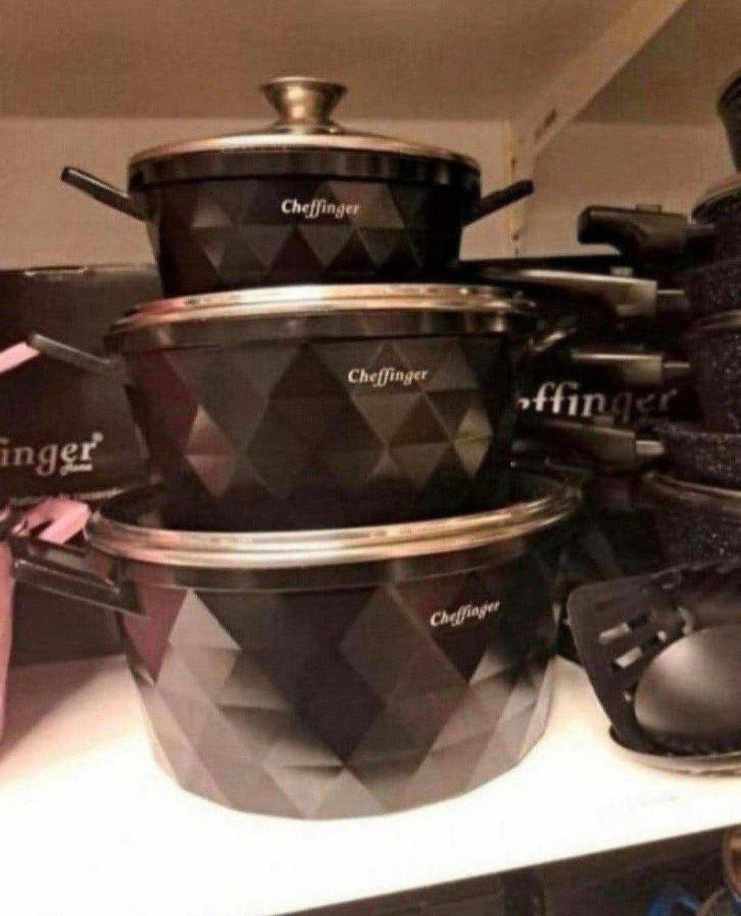 Cheffinger Diamond Pannenset - 6-delig /vaste prijs, Huis en Inrichting, Ophalen of Verzenden, Nieuw, Rvs, Pannenset
