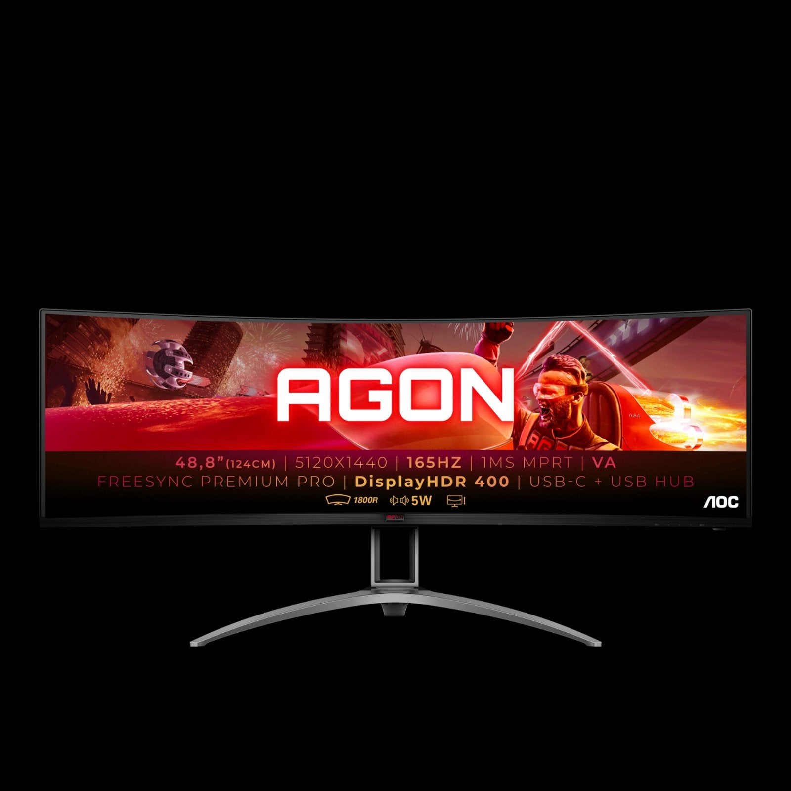 AOC AG493UCX2 49" Ultrawide Curved Gaming Monitor 165Hz 1ms, AOC AGON, Zo goed als nieuw, Hoofdtelefoonaansluiting, 1 tot 2 ms
