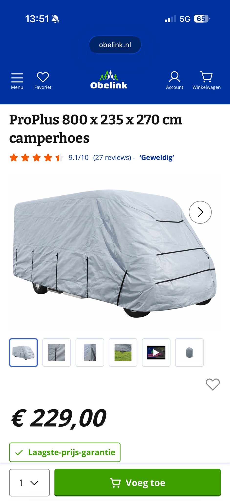 ProPlus 800 x 235 x 270 cm camperhoes, Ophalen, Nieuw