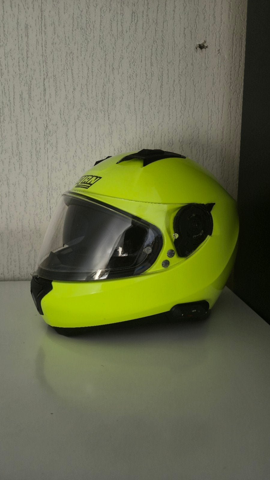 Nolan motorhelm geel maat L met N-Com Bluetooth systeem, Ophalen of Verzenden