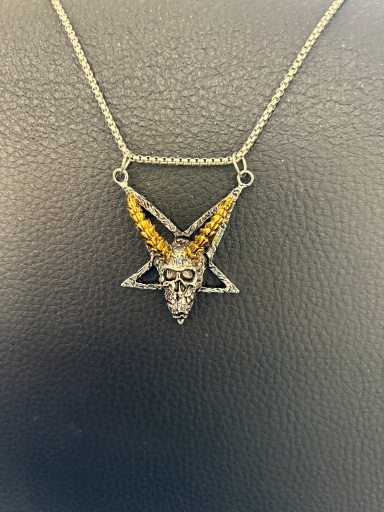 Gotische schapenkop schedel hanger ketting  punk pentagram, Nieuw, Ophalen of Verzenden, Zilver, Overige materialen