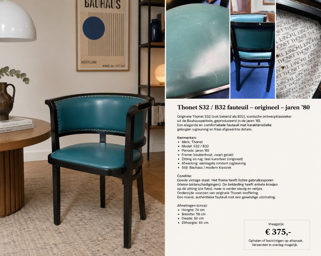 Thonet eetkamer bureau vergaderstoel M Kammerer S32/B32, Gebruikt, Bruin, Eén, Ophalen