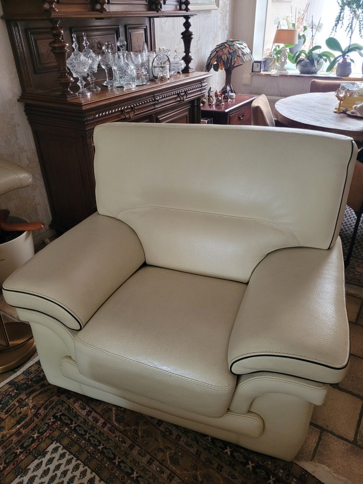cremekleurig leren bankstel, Huis en Inrichting, Ophalen, Gebruikt, Overige maten, 150 tot 200 cm