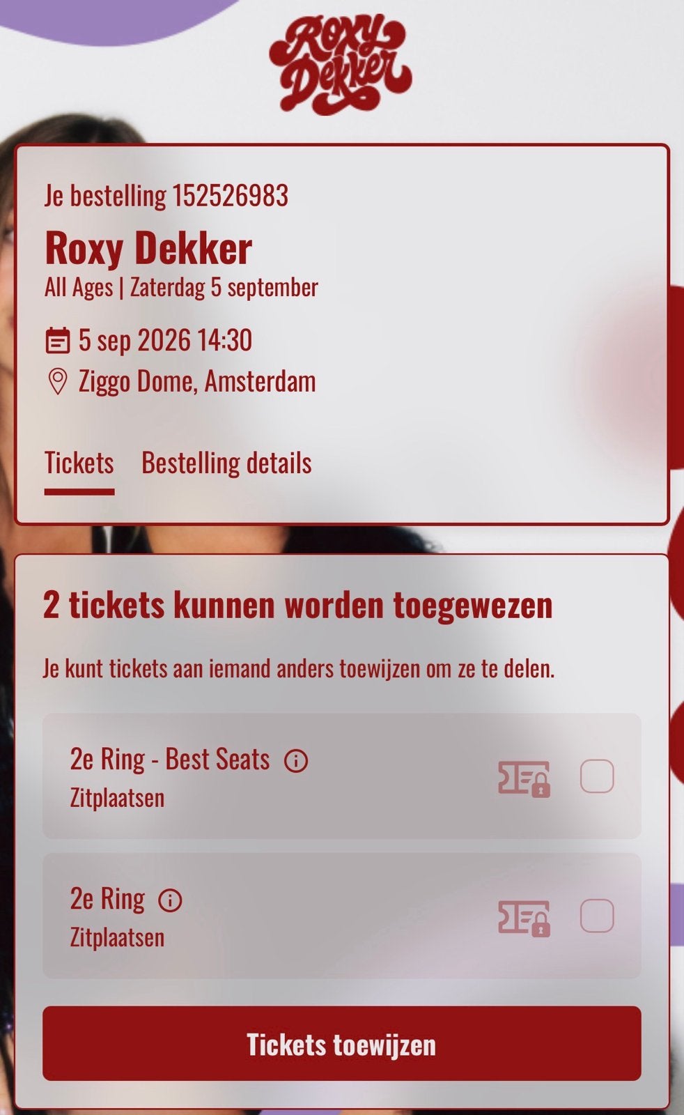Roxy dekker 5 sep 14.30 uur, Eén persoon