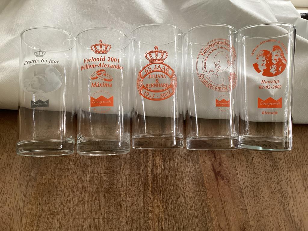 5 Oranjecomité Blijswijk glazen van het Koninklijk Huis, Verzamelen, Ophalen of Verzenden, Servies