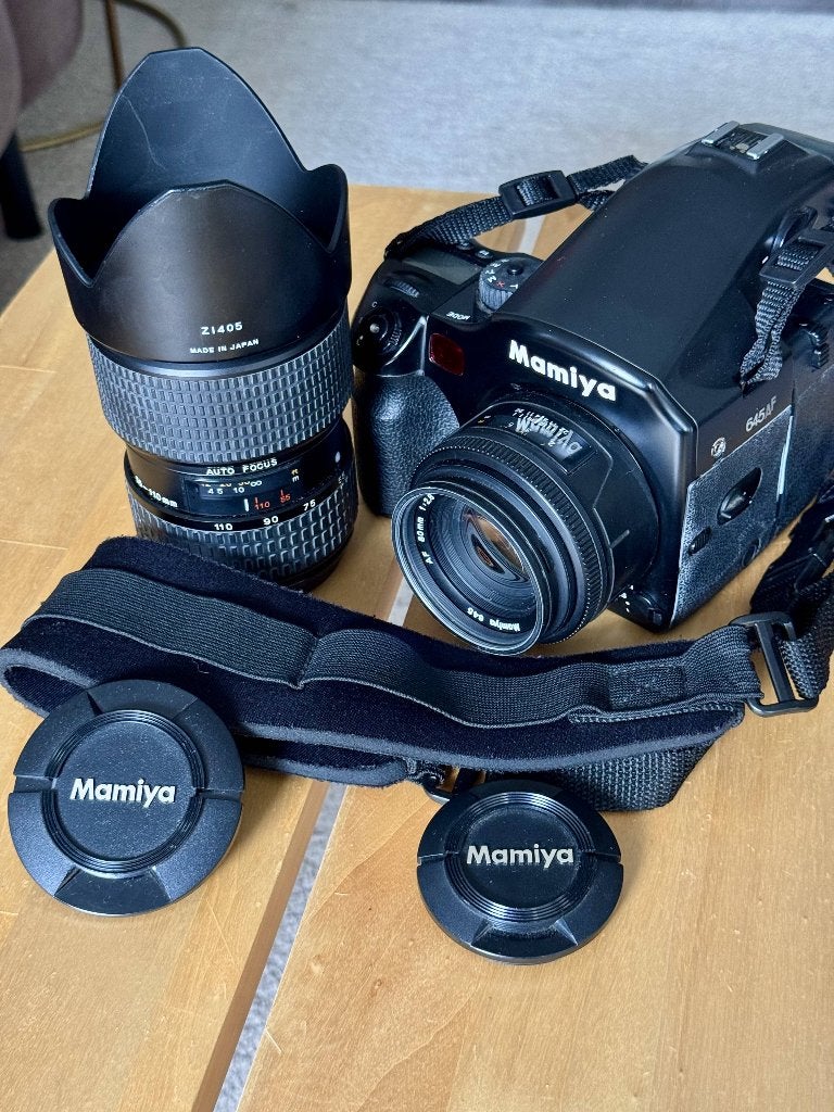 Mamiya AF 645 + 80mm f2.8 + 55-110mm + 120 back, Ophalen, Gebruikt, Spiegelreflex, Overige Merken
