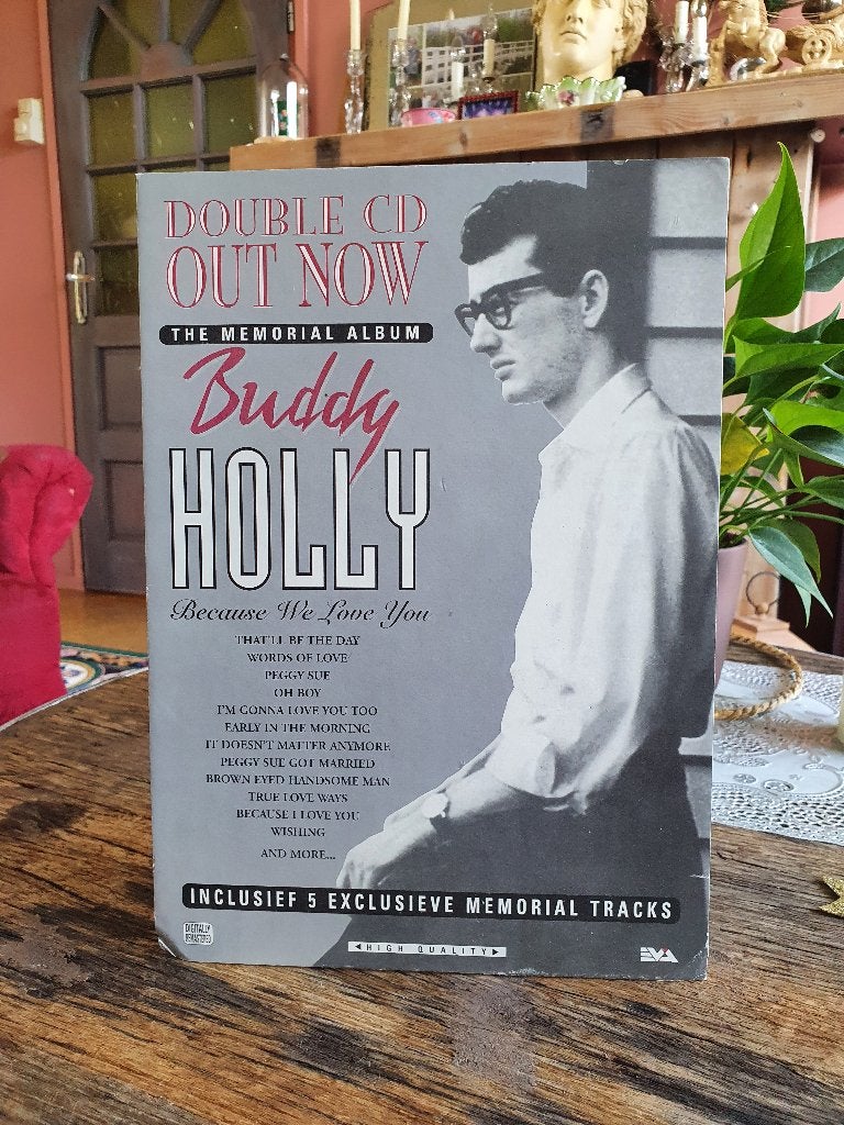 Display Buddy Holly ( rock & roll)  afm. 30 x 21 cm, Verzamelen, Rechthoekig Staand, A4 of kleiner, Ophalen of Verzenden, Zo goed als nieuw