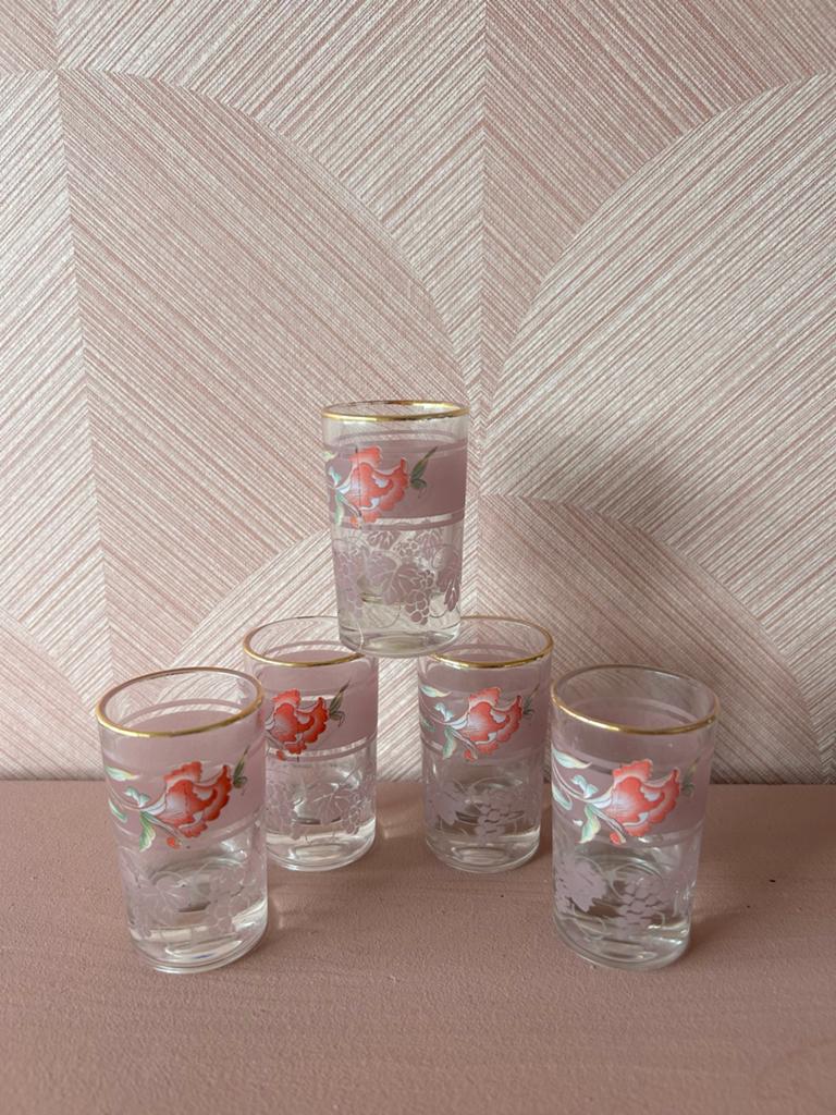 Set van 5 vintage borrelglaasjes met bloemmotief, Ophalen of Verzenden, Zo goed als nieuw, Borrel- of Shotglas