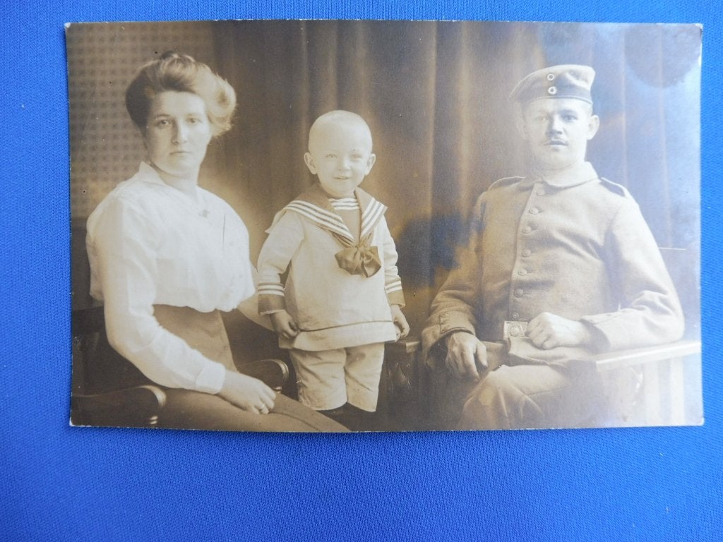 WO1 Feldpost/Fotokaart Duitse soldaat met vrouw en kind (T), Verzenden, Landmacht, Duitsland, Foto of Poster