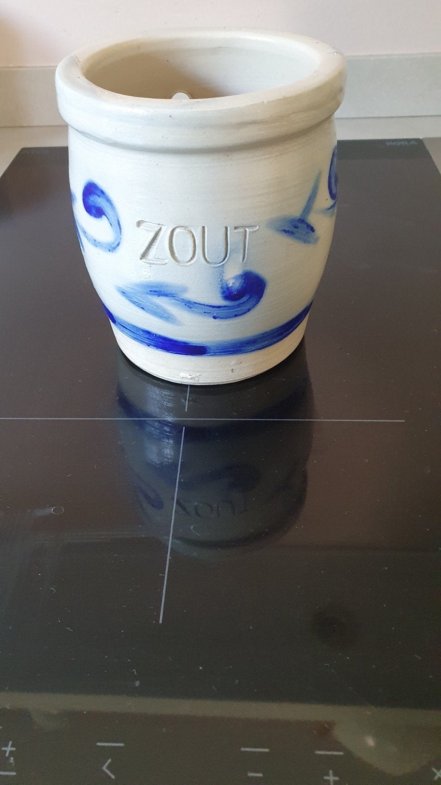 Vintage Zoutpot van Aardewerk met Blauw Decor, Ophalen of Verzenden