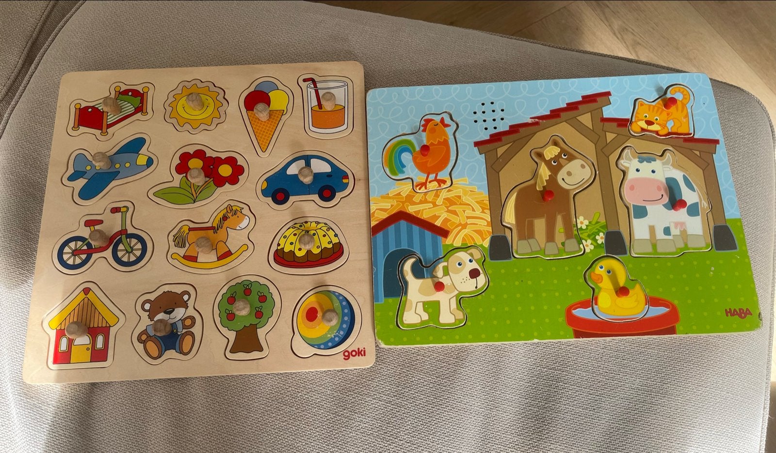 2 Houten inlegpuzzels (6 en 14 stukjes) - gratis af te halen, Ophalen, Gebruikt, 10 tot 50 stukjes, Van hout
