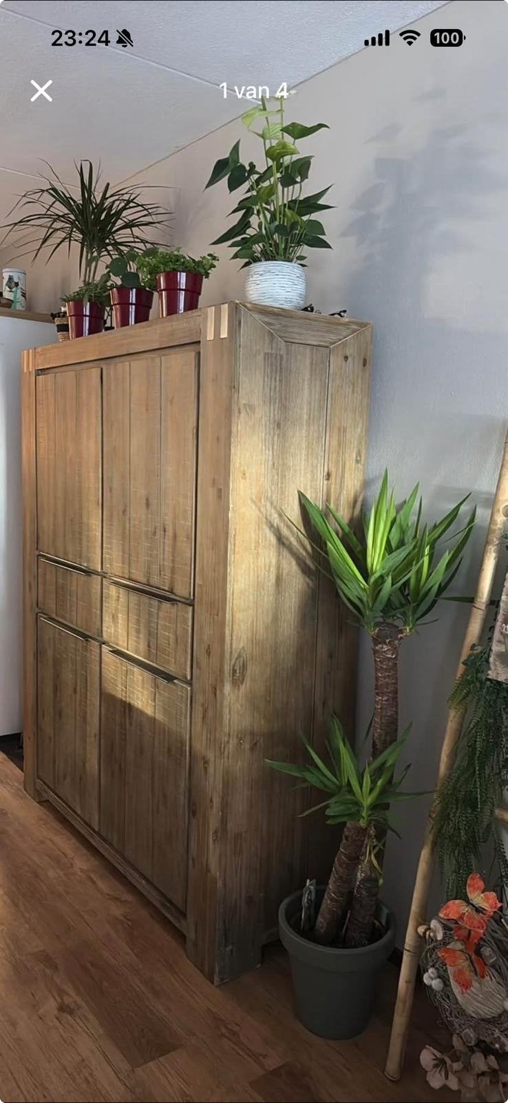 Robuuste mango houten kast met lades en deuren, Gebruikt, 100 tot 150 cm, Ophalen of Verzenden, Met lade(s)
