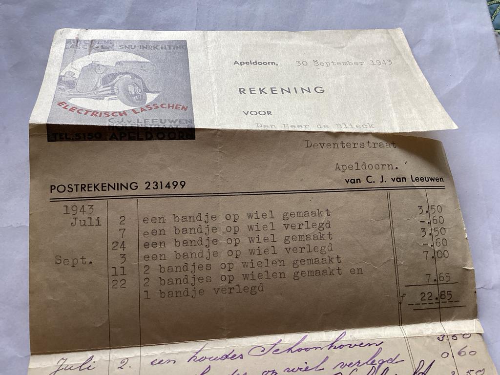 Oude Rekening Electrisch Lasschen Apeldoorn 1943, Verzamelen, Ophalen of Verzenden