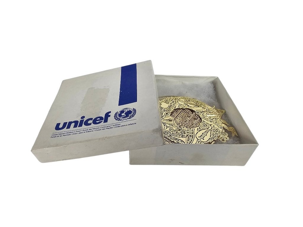 Unicef 5 x ornamenten voor in kerstboom - verguld - 2000, Diversen, Ophalen of Verzenden, Zo goed als nieuw, Nvt, Nvt
