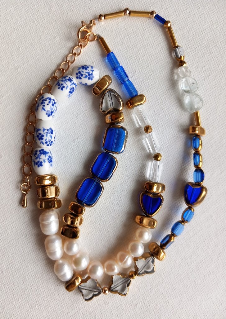Necklace Pearls Porcelain Glass delft murano boho baroque, Ophalen of Verzenden, Nieuw, Glas of Kristal, Met parel