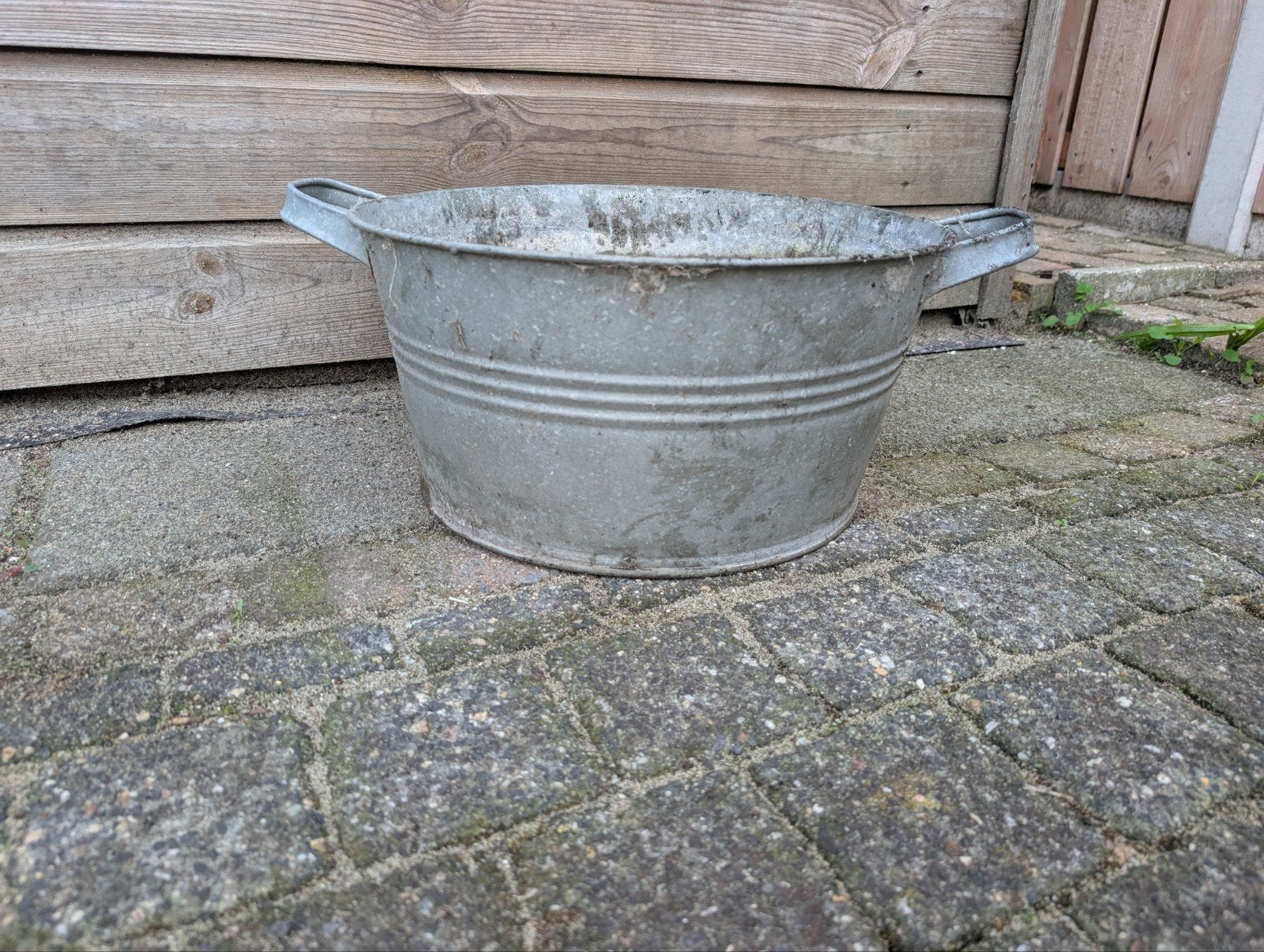 Zinken plantenbak / teil - Gebruikt, Gebruikt, Minder dan 30 cm, Rond, Ophalen of Verzenden