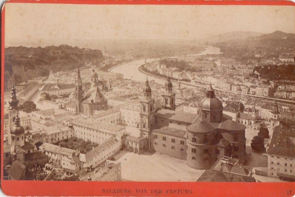 Kabinetfoto Salzburg von der Festung, ca. 1900, Verzamelen, Gebruikt, Foto, Ophalen of Verzenden, Gebouw