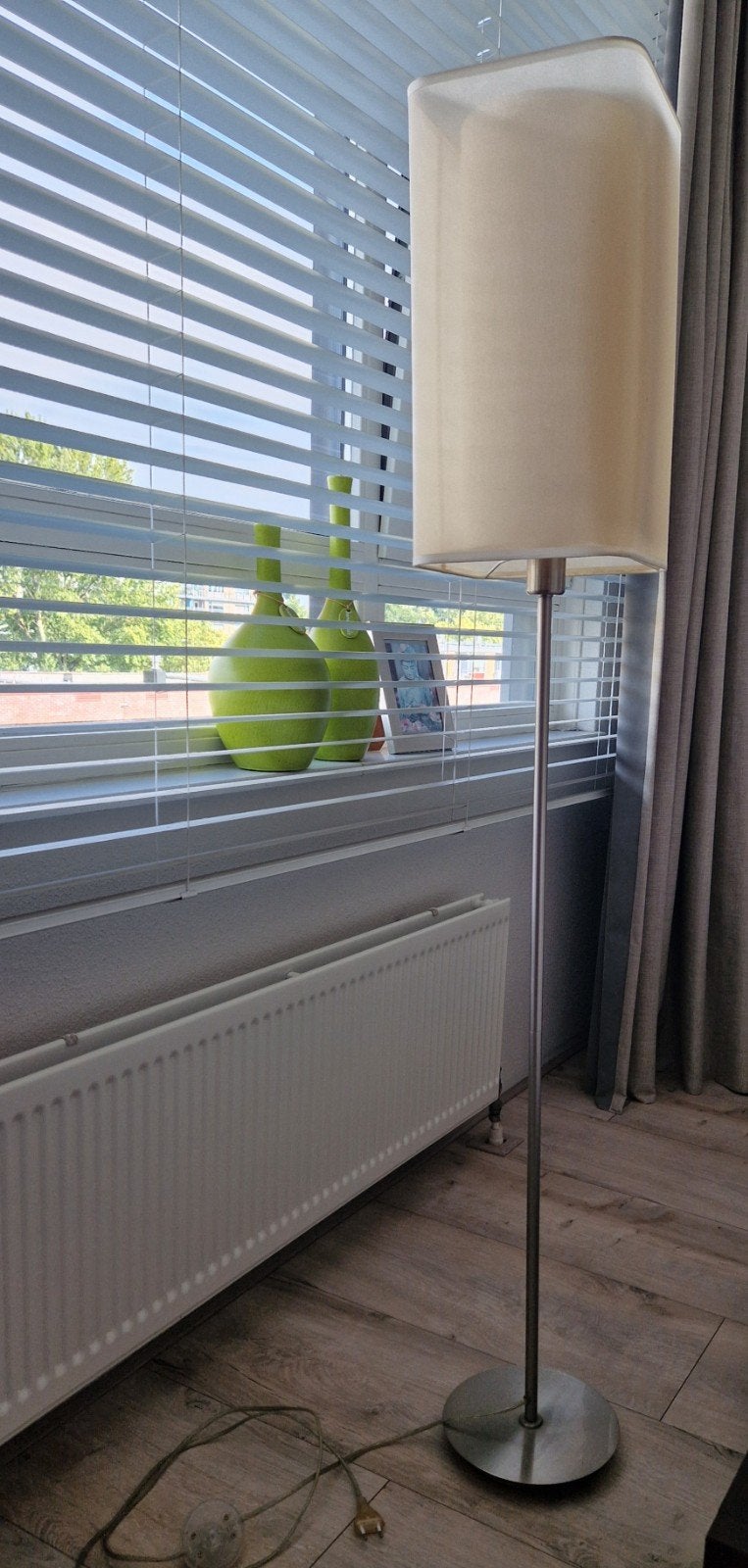 Stijlvolle staande lamp met stoffen kap, Huis en Inrichting, Ophalen, 100 tot 150 cm, Metaal, E27 (groot)