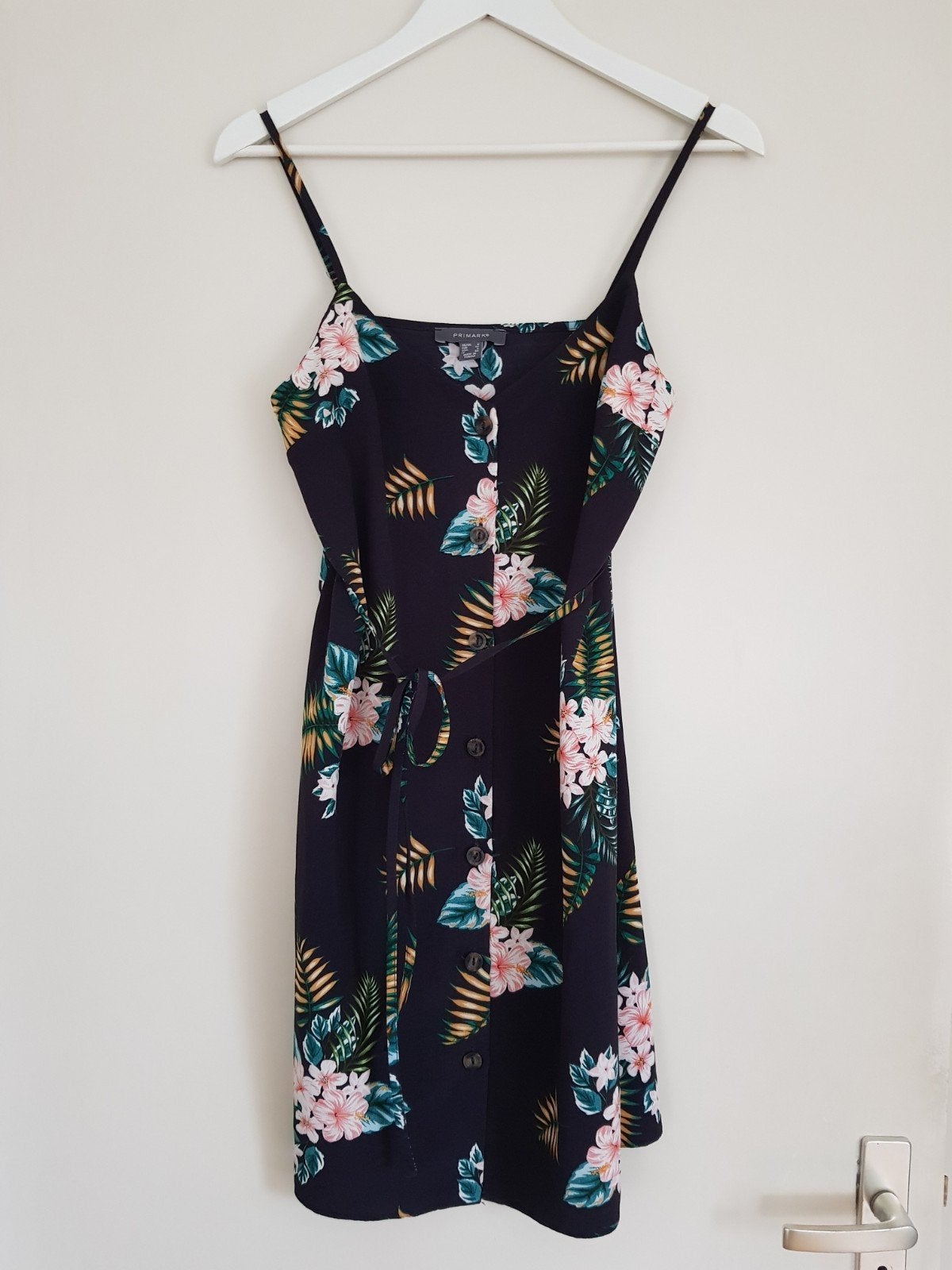 Blauwe jurk primark maat 36 met knoopjes bloemenprint, Blauw, Ophalen of Verzenden, Maat 36 (S), Gedragen
