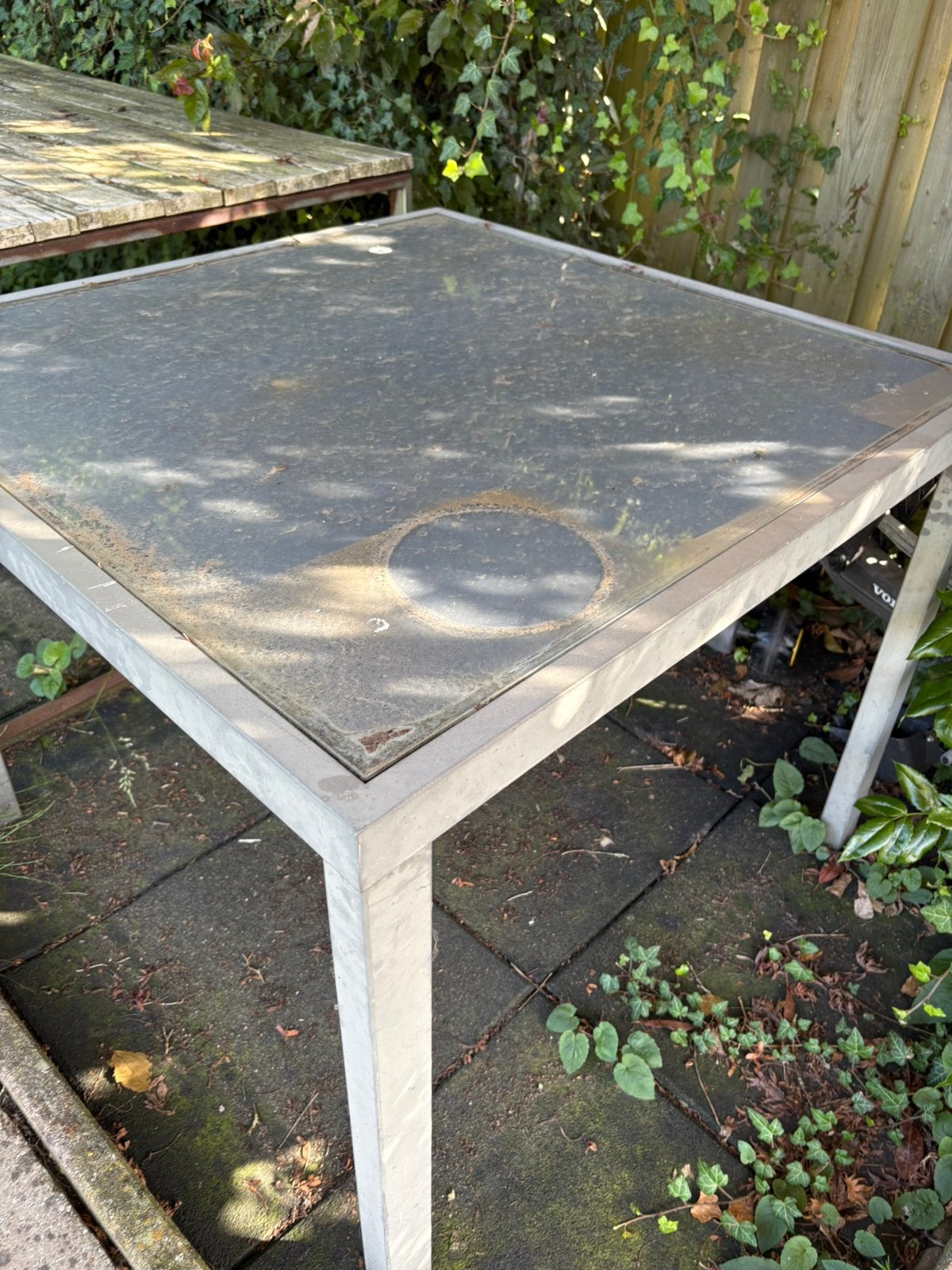 Vierkante tuintafel met gehard glas - gratis, Ophalen, Gebruikt, Vierkant
