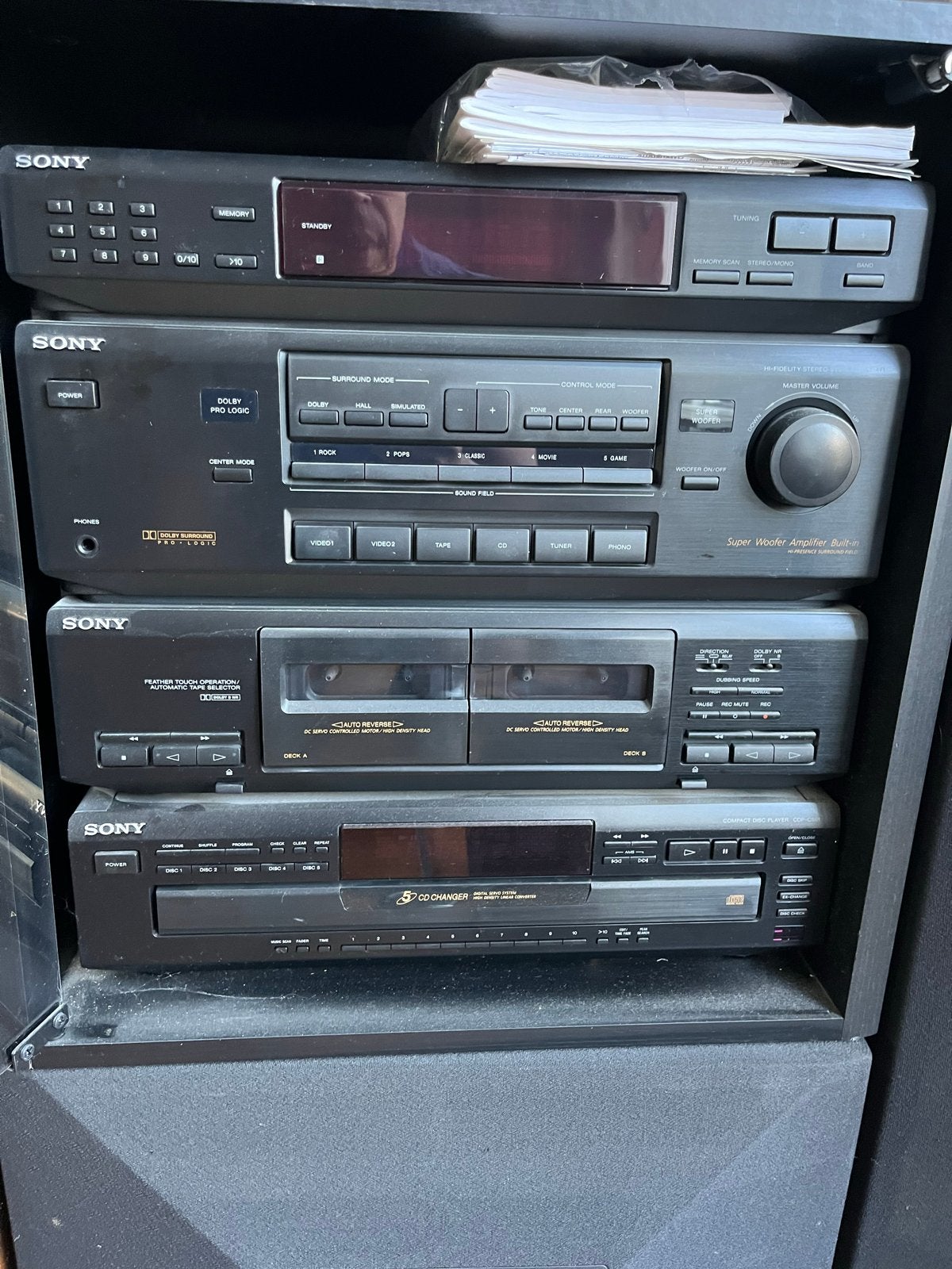 Sony Stereotoren met Dolby Surround Pro Logic Speakers, Ophalen, Cassettedeck, Losse componenten, Zo goed als nieuw