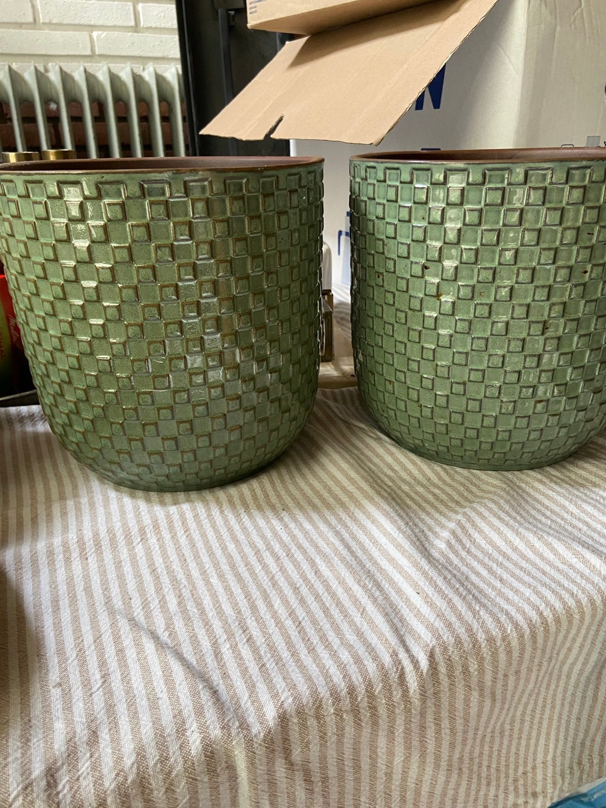 2 bloempotten lichtgroen merk Mica, Ophalen, Overige kleuren, Aardewerk of Porselein, Zo goed als nieuw